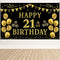 Trgowaul 21st Birthday Decorations for Her Him, Black Gold 21st Birthday Backdrop Banner, Party Supplies Photography