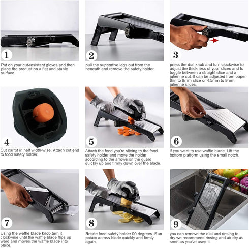 VEKAYA Adjustable Mandoline Slicer with Cut-Resistant Gloves, Stainless Steel Vegetable Chopper for Kitchen