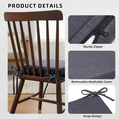 15.5" 15.5" 2", Set 2, Chair Cushions for Dining Chairs, Indoor Square Seat Cushion for Folding Chairs with Ties