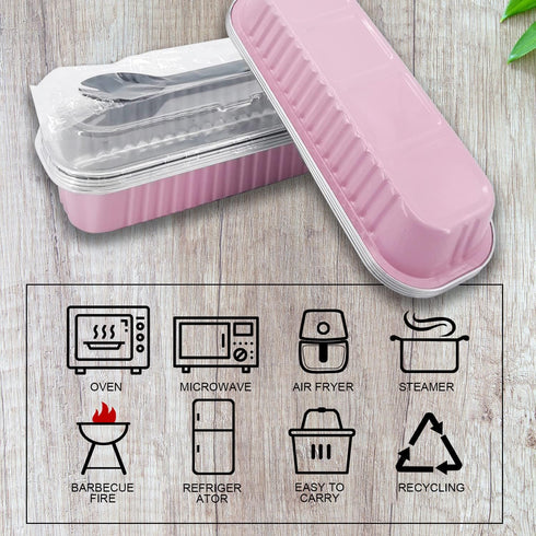 LNYZQUS Mini Loaf Pans with Lids, 50 Pack, 6.8oz Rectangle Aluminum Foil Baking Tins for Mini Cake, Bread Loaf - Pink