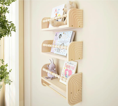 Set 3 CNK Nursery Floating Book Shelves for Wall Mounted of Book Shelf for Kids Room, Toddler Room, Baby Rooms Natural