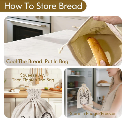 Reusable Bread Bags for Homemade BreadNatural BeesWax & Linen CottonLarge Capacity and Portable,Bread Keeper