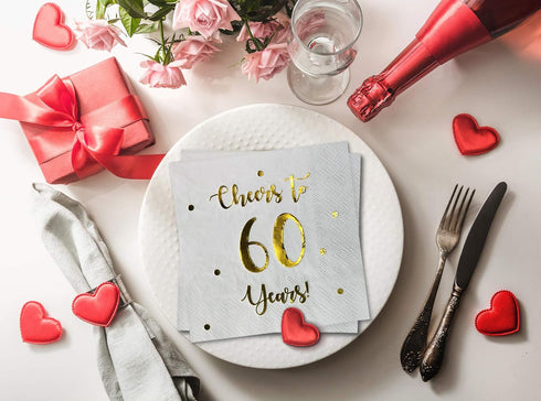 Cheers to 60 Years Cocktail Napkins - 50-Pack 3-Ply Napkins for Happy 60th Birthday & Wedding Anniversary Party