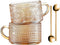 Gezzeny Vintage Coffee Mugs 14 Oz Set of 2 Amber Embossed Glass Tea