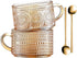 Gezzeny Vintage Coffee Mugs 14 Oz Set of 2 Amber Embossed Glass Tea