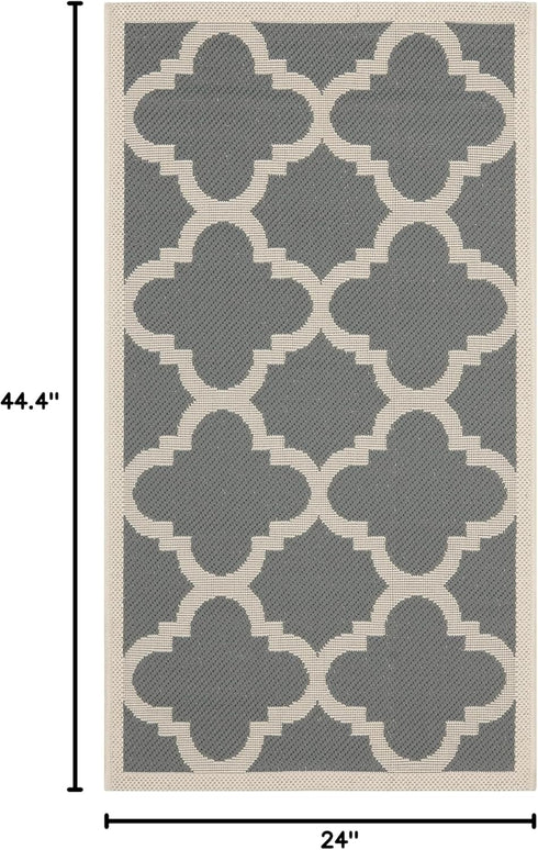 2' 3'7", (CY6243-246) SAFAVIEH Washable Rug Outdoor Courtyard Collection - x Grey & Beige, Non-Shedding & Easy