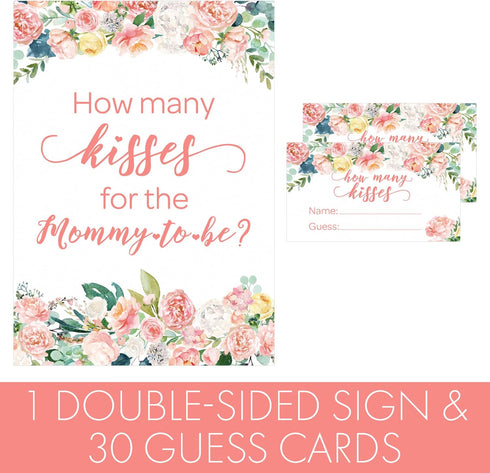 DISTINCTIVS Guess How Many Kisses for the Mommy to Be in the Jar Game - 1 Sign and 30 Cards
