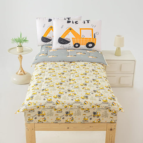 Dearller Bedding Twin for Boys Construction Truck Vehicle Car Comforter Boys Twin Bedding All in one Zipper Kids