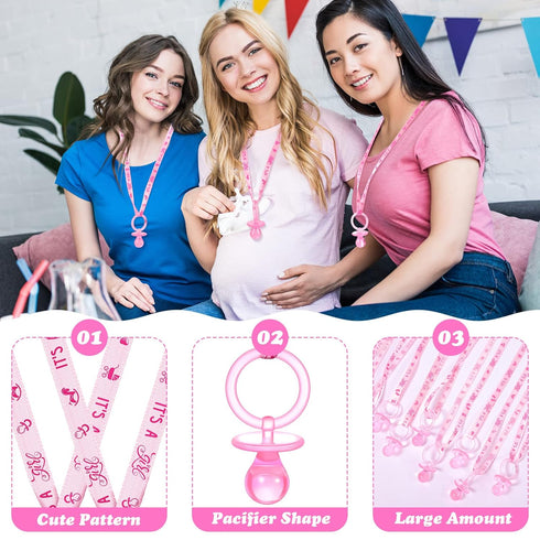 CHENGU 100 Pcs Baby Shower Favors Pacifiers Necklace, Acrylic Pacifiers Necklaces Bulk Favors for Gender Reveal Party