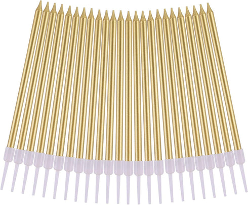 PHD CAKE Gold Long Thin Metallic Birthday Candles - Cake Decorations for Birthday Parties and Weddings