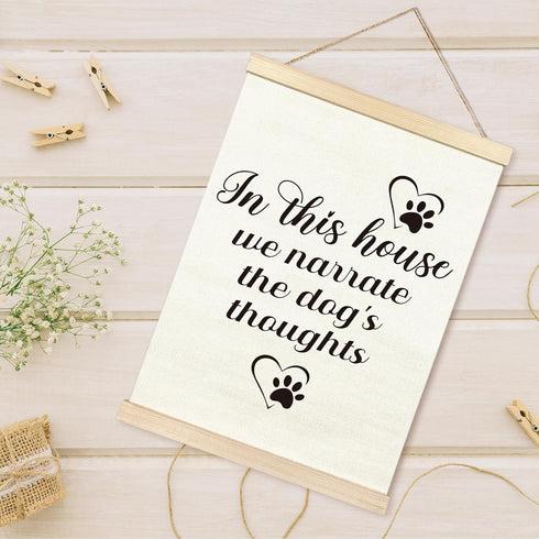 TAEDIN Dog Wall Art Poster Frame, 12X16 Dog Signs Print, In This House We Narrate the Dog's Thoughts