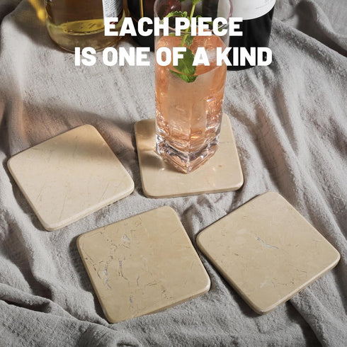 Set 5, 4" Koville Marble Coasters of Square Coasters with Holder for Drinks, Cup Coaster for Coffee Table Home Office