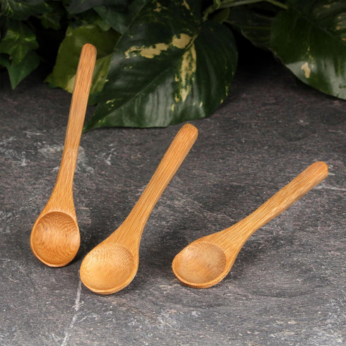 BambooMN Brand 10pcs Carbonized Brown 3.5" Round Head Small Solid Bamboo Spoons