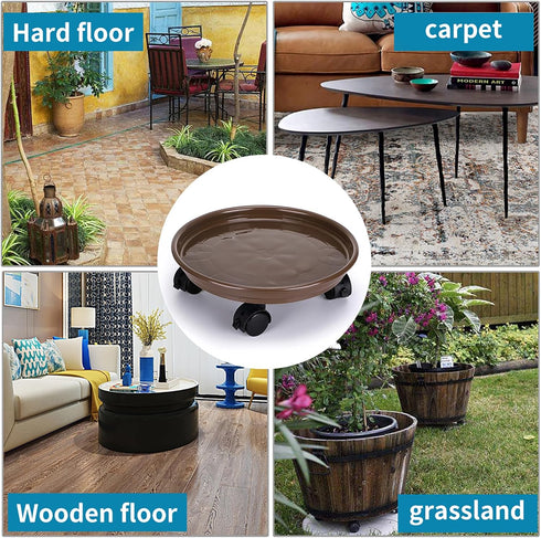Skelang 2 Packs 11.8" Plant Pallet Caddy Plant Stand with Lock Wheels, Round Flower Pot,Planter Trolley Casters, Moving