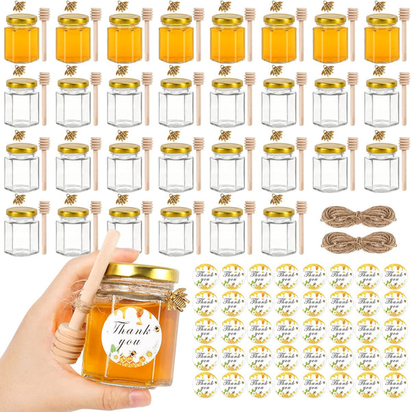 AuroTrends 3oz Mini Honey Jars with Dipper 30Pack, Empty Glass Jars for