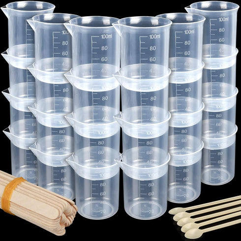 LEOBRO 24 PCS 100ml Resin Measuring Cups, 35PCS Mixing Sticks, Graduated Epoxy Resin Mixing Cups for Art Craft