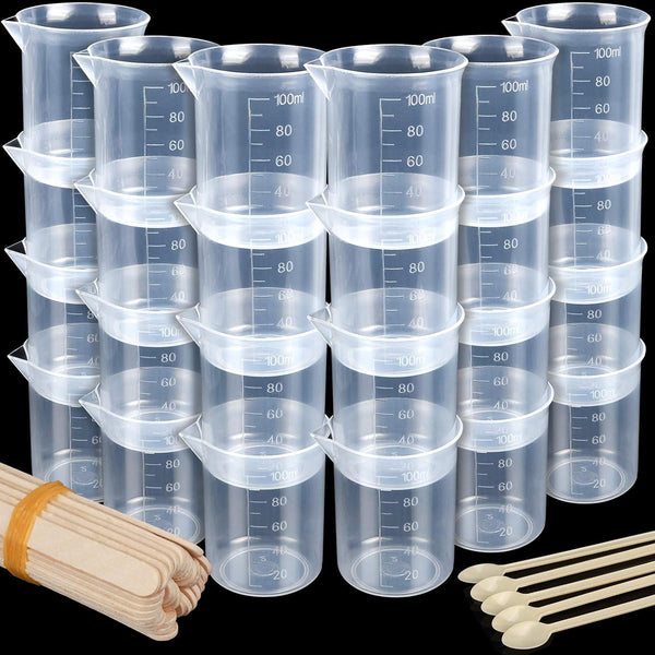 LEOBRO 24 PCS 100ml Resin Measuring Cups, 35PCS Mixing Sticks, Graduated Epoxy Resin Mixing Cups for Art Craft