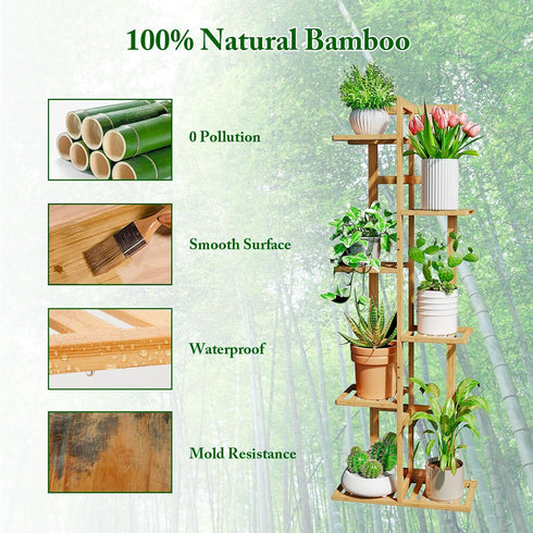 46 Inch 6 DolceLuna Plant Stand Indoor Corner, Tiered Bamboo Plant Shelf Tall, Plant Rack Tier for Multiple Small