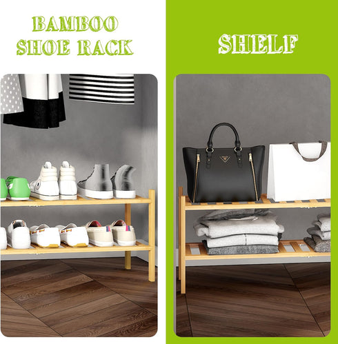 2-Tier Closet BMOSU Bamboo Extended Shoe Rack Premium Stackable Shoe Shelf Storage Organizer for Hallway Living Room