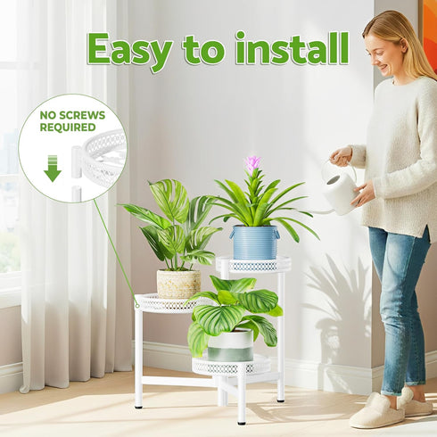 NQW 3 Tiered Tall Plant Stand Indoor Outdoor, Metral Plant Shelf for Corner Display Rack, Multi-Tier Folding Planter