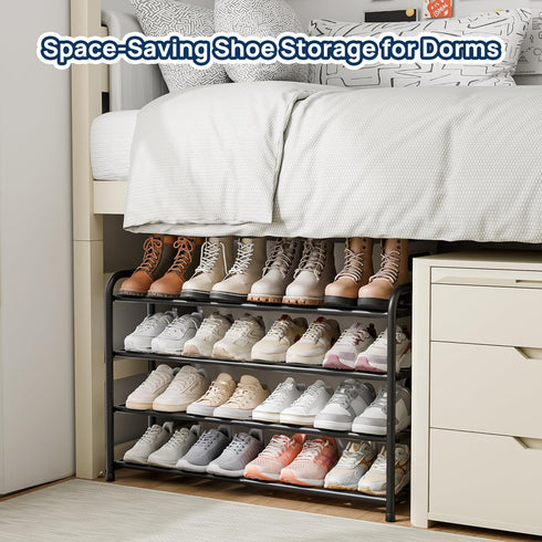 4 Closet, ENJOYBASICS Expandable Shoe Rack, Tier Adjustable Shoe Organizer Shelf for Black Metal Free Standing Shoe
