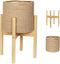 WILLITAT Plant Basket with Stand, Indoor Round Wicker Basket Plant with Bamboo Wood