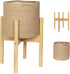 WILLITAT Plant Basket with Stand, Indoor Round Wicker Basket Plant with Bamboo Wood