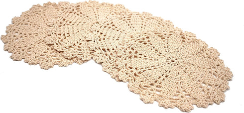 Phantomon 7 Inch Doilies - Handmade Round Crochet Cotton Lace Placemats, Pack of 4 (Beige)