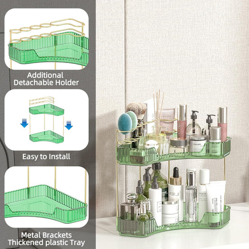2 Countertop, Tier Corner Bathroom Organizer Vanity Makeup Organizer with Brush Holder, Space-Saving Skincare Storage