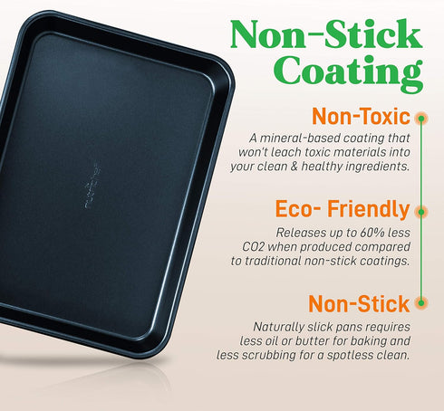 NutriChef Non-Stick Cookie Sheet Baking Pans, 2-Piece Oven Trays - 15" x 11" & 13" x 9" Sizes