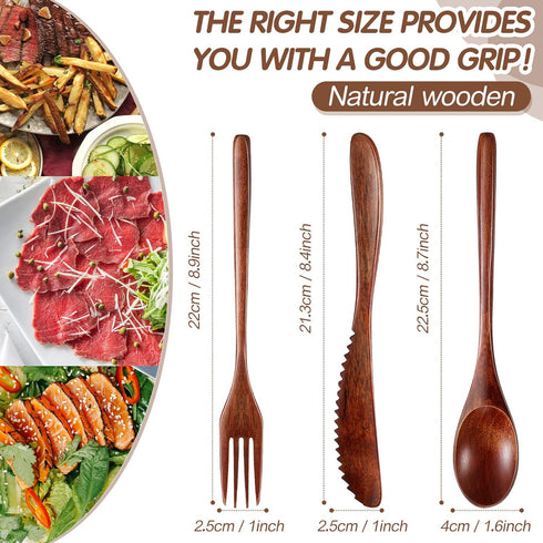 Geiserailie 12 Pcs Wooden Utensils Set - Wooden Spoon, Fork, Knife Cutlery for Kitchen Dinner Tableware (Phoebe Wood)