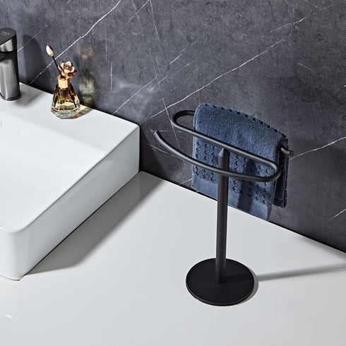 Matte Black Hand Towel Holder Stand, Free-Standing SUS304 Stainless Steel Towel Bar Rack for Bathroom or Kitchen