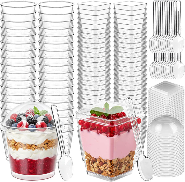 300 Pcs Dessert Cups with Spoons and Lids, 5 Oz and 7