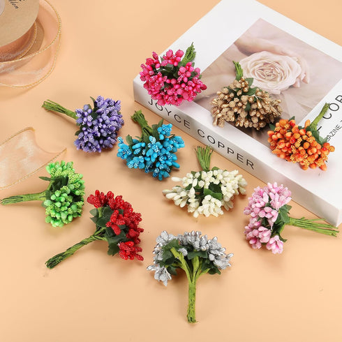 144Pcs PATIKIL Mini Artificial Pip Berry Picks Bunch, Fruit Flower Stamens for Craft DIY Wreaths Wedding Floral