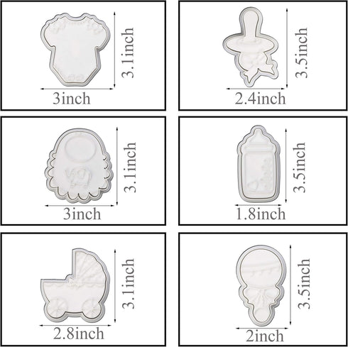 Set 6 3D Baby Shower Cookie Cutter Piece Stampers Molds DIY Fondant Decorating for Kids' Birthday Party Kitchen Tools