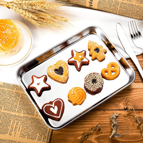 Baking Sheet Pan Set, 12 Pcs Non-Stick Cookie Sheet Small Toaster Oven Pans, Easy Clean Stainless Steel Trays