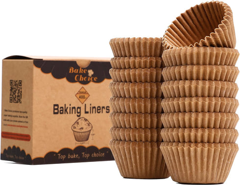 Non-Stick 400 pcs Mini Cupcake Liners for Baking, Natural Parchment Mini Muffin Liners, Food Grade, Greaseproof