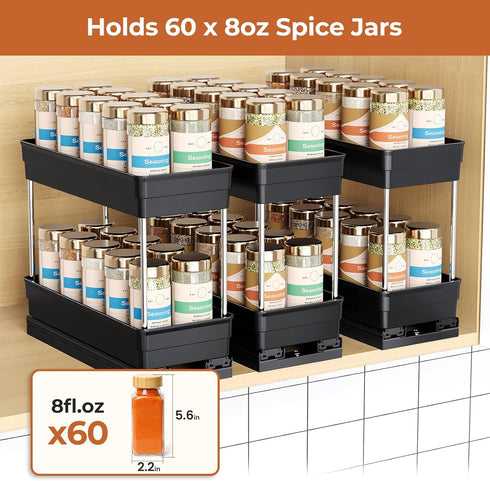 Mystozer 4.33''Wx10.62''Dx8.66''H, 3 Packs -2 Pull Out Spice Rack Organizer for Cabinet, Slide Out Spice Racks