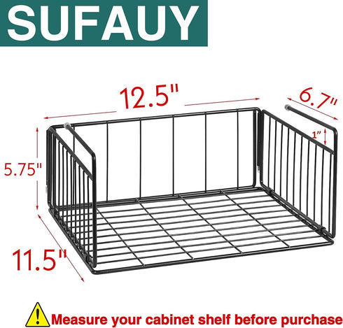 SUFAUY 2-Pack Steel Under Cabinet Shelf Basket Organizer, Metal Wire Rack Hanging Storage Baskets for Kitchen Pantry,