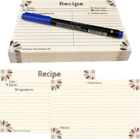 Recipe Cards 4x6 Double Sided With Gift Pen, 40 Count Recipe Cards, Blank Recipe Cards by littlemonky