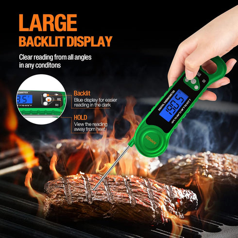 Digital Meat Thermometer for Grilling, Instant Read Waterproof Food Thermometer with Backlight for Cooking, BBQ