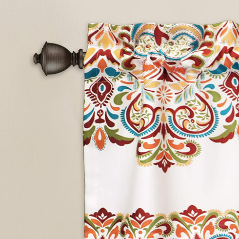 Lush Decor Clara Valance Paisley Damask Print Single Curtain, 18” x 52”, Turquoise and Tangerine Bohemian Style