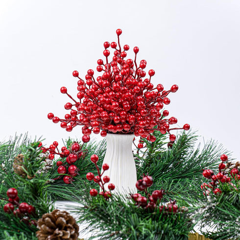 50 Pack 6.5 Inch LLZLL Berry Stems for Christmas Tree Christmas Berries Stems Artificial Red Berry Picks for Xmas