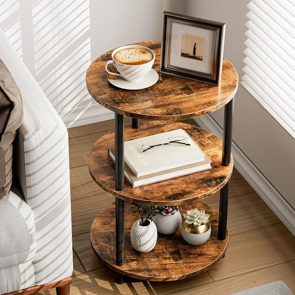 XBurmo Small Round Coffee Table - 3 Tier Design Accent Table, Narrow