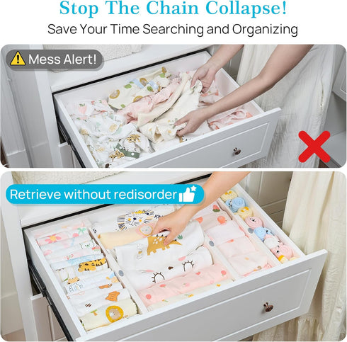 8 Pack, 4" 11.3"-17" Vtopmart Drawer Dividers for Clothes Adjustable High Expandable from Dresser Drawer Organizer