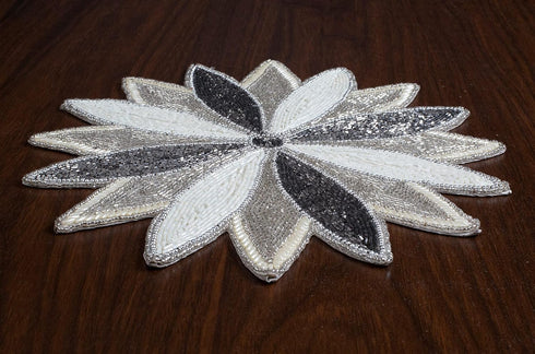 Silver 13" Beaded Charger, Elegant Dining Table Mat for Holidays and Special Occasions