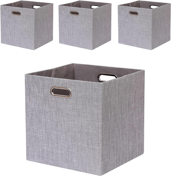 Cube Storage Bins 13×13 Linen Foldable Box with Handles, Set of 4 Large Capacity Organizers for Closet and Shelf