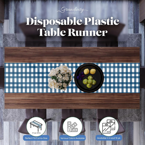 12 Pack 14 108 Inch. Blue Gingham Checkered Premium Disposable Plastic Table Runner x Table Runner for Dinner Parties