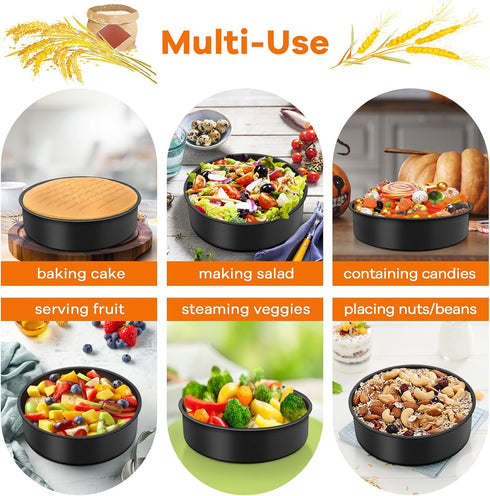 TeamFar Cake Pan Set, 4'' / 6''/ 8'' Round Baking Tier Pans, Non-Stick Coating Stainless Steel Core, Set of 3, Black