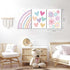 3 12x16in Pieces Nursery Boho Wall Art, Framed Cartoon Rainbow Canvas Prints, Colorful Heart Wall Decor, Cute Flower